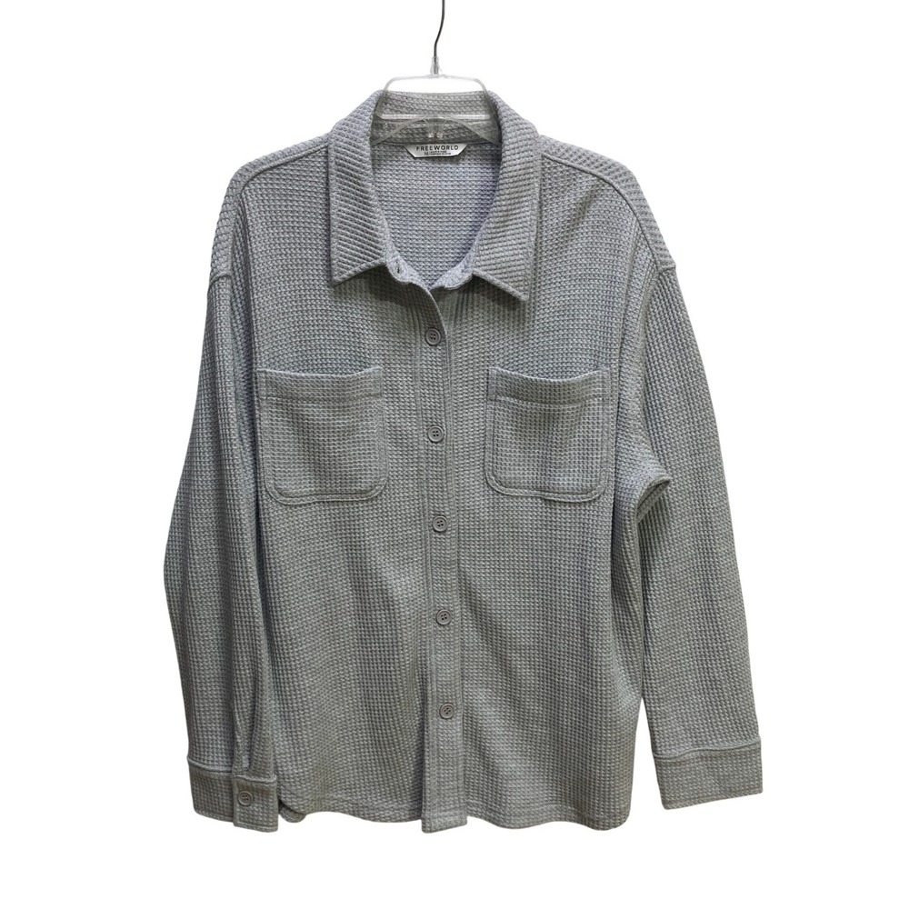 FREEWORLD Womens‎ Cleo Gray Waffle Knit Button Down Shacket Jacket M Long Sleeve